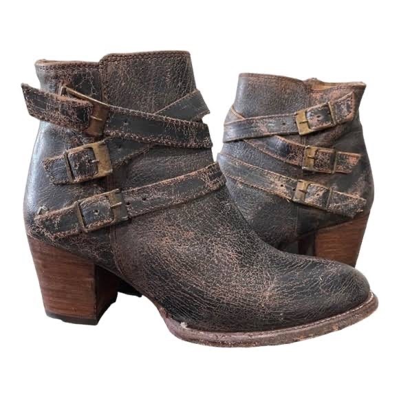 Bed Stu Begin Black Lux Leather Ankle Boots booties shoe Distressed size 11 - Picture 4 of 5